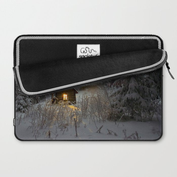 Tiny Cabin In The Winter Forest Snow Covered Pine Trees Laptop Sleeve Gallery Image 2