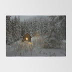 Tiny Cabin In The Winter Forest Snow Covered Pine Trees Rug Gallery Image 2