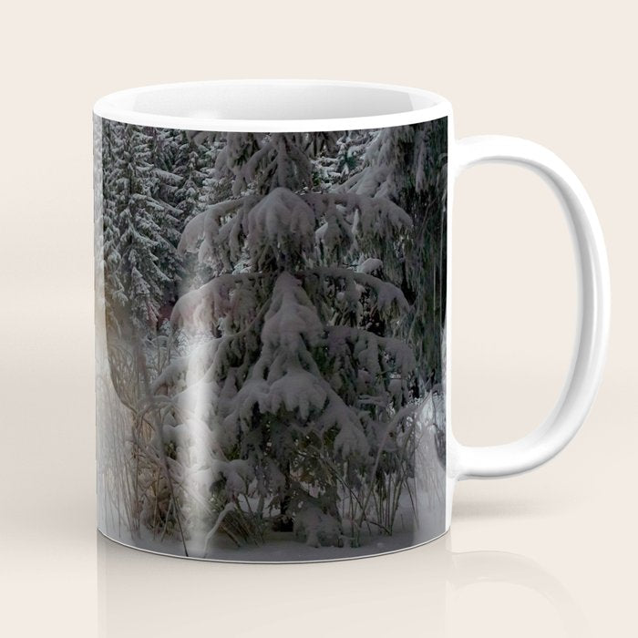 Tiny Cabin In The Winter Forest Snow Covered Pine Trees Coffee Mug Gallery Image 1