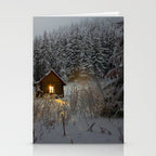 Tiny Cabin In The Winter Forest Snow Covered Pine Trees Stationery Card Gallery Image 2