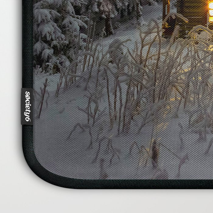 Tiny Cabin In The Winter Forest Snow Covered Pine Trees Laptop Sleeve Gallery Image 3