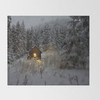 Tiny Cabin In The Winter Forest Snow Covered Pine Trees Throw Blanket Gallery Image 2