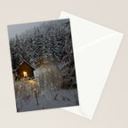Tiny Cabin In The Winter Forest Snow Covered Pine Trees Stationery Card Gallery Image 2