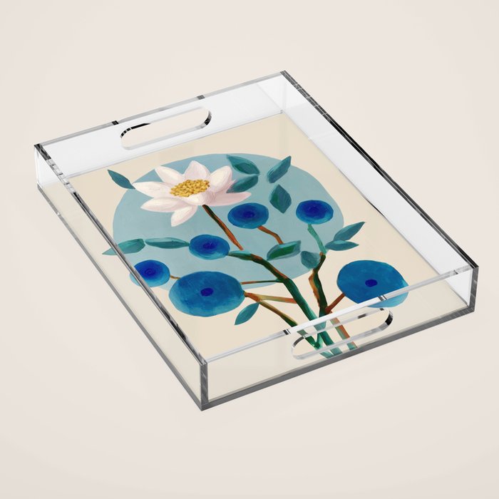 Stylized Lotus Flower Art Acrylic Tray Gallery Image 1