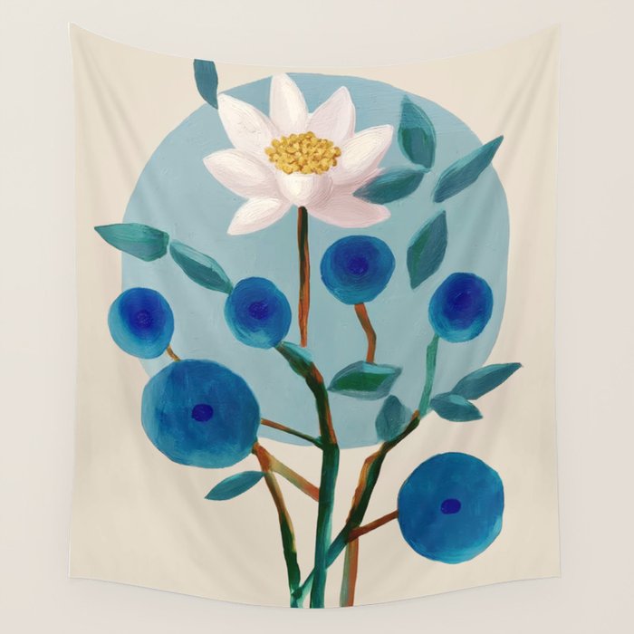 Stylized Lotus Flower Art Wall Tapestry Gallery Image 1