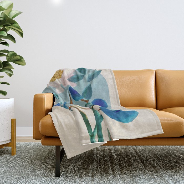 Stylized Lotus Flower Art Throw Blanket Gallery Image 1