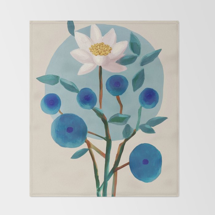 Stylized Lotus Flower Art Throw Blanket Gallery Image 2