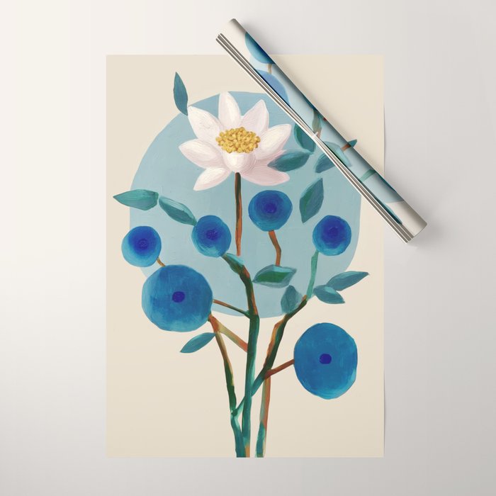 Stylized Lotus Flower Art Wrapping Paper Gallery Image 1