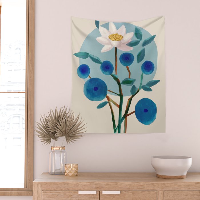 Stylized Lotus Flower Art Wall Tapestry Gallery Image 2