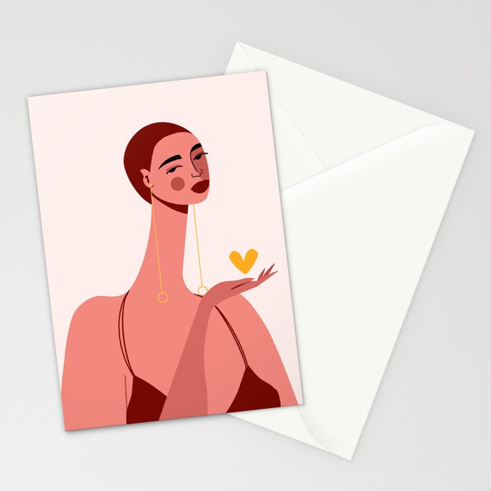 Girl With Yellow Heart Stationery Card Gallery Image 2