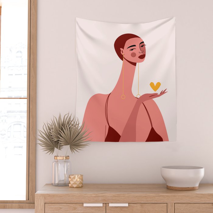 Girl With Yellow Heart Wall Tapestry Gallery Image 2
