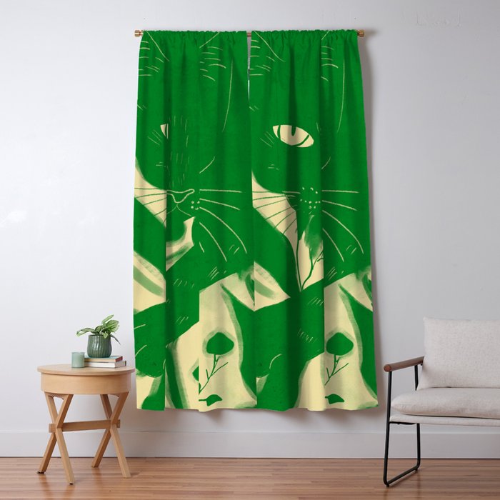 Minimalist Green Cat 2 Window Curtain Gallery Image 1