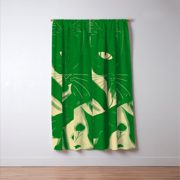 Minimalist Green Cat 2 Window Curtain Gallery Image 3