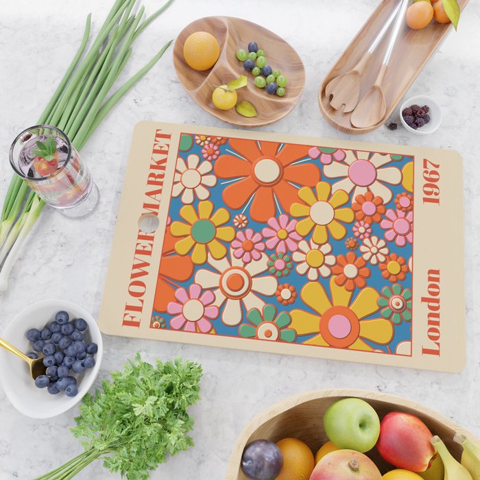 Flower Market London 1967 Colorful Retro Floral 60s Plastic-Look Cutting Board Gallery Image 2