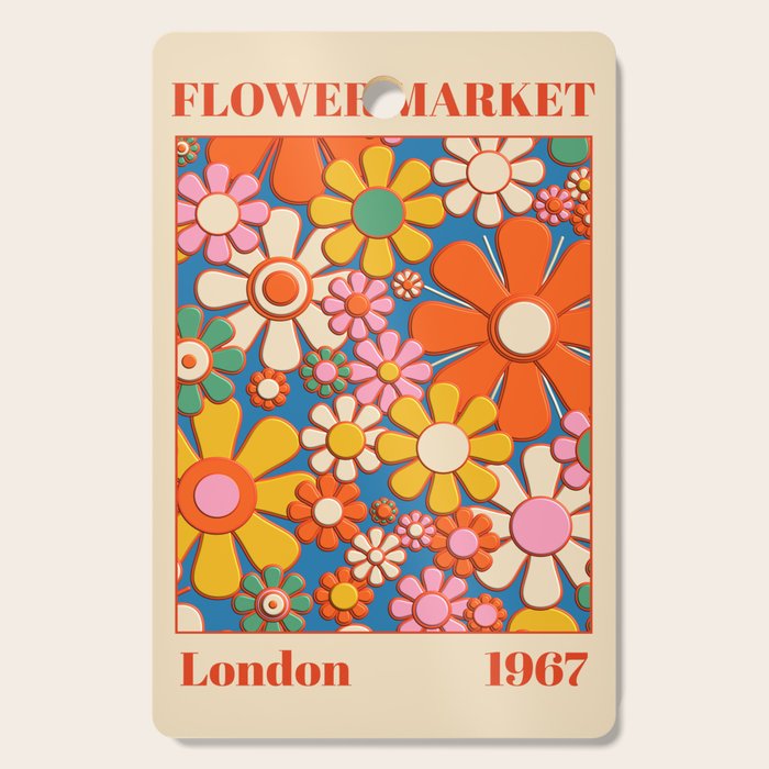Flower Market London 1967 Colorful Retro Floral 60s Plastic-Look Cutting Board Gallery Image 1