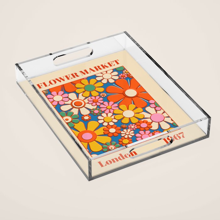 Flower Market London 1967 Colorful Retro Floral 60s Plastic-Look Acrylic Tray Gallery Image 1