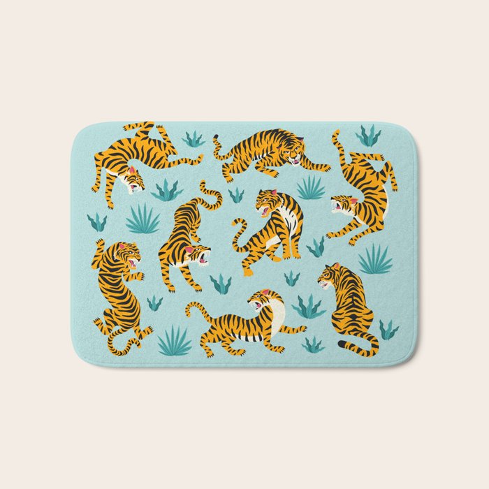Tigers and tropical leaves. Bath Mat Gallery Image 1