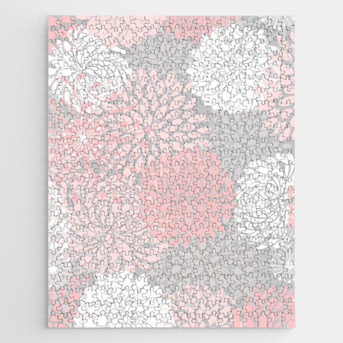 Festive, Floral Prints, Bloom Mix, White and Pink on Grey Jigsaw Puzzle Gallery Image 1