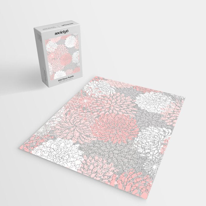 Festive, Floral Prints, Bloom Mix, White and Pink on Grey Jigsaw Puzzle Gallery Image 2