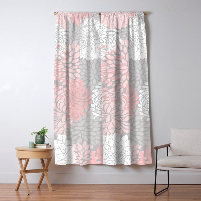 Festive, Floral Prints, Bloom Mix, White and Pink on Grey Window Curtain Gallery Image 1