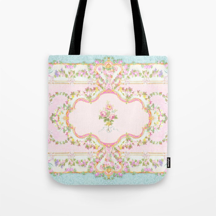  French Rococo Floral Watercolor Panel Tote Bag Gallery Image 1