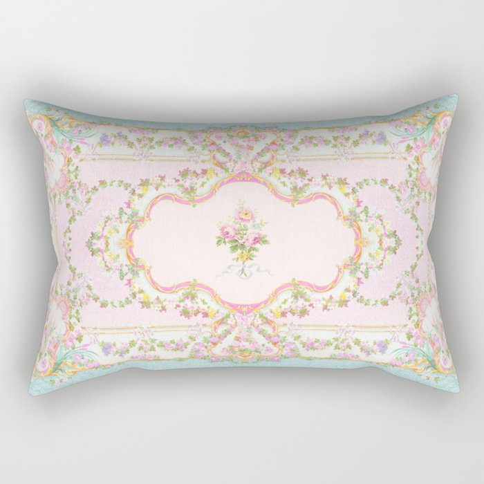  French Rococo Floral Watercolor Panel Rectangular Pillow Gallery Image 2