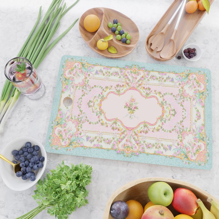  French Rococo Floral Watercolor Panel Cutting Board Gallery Image 2