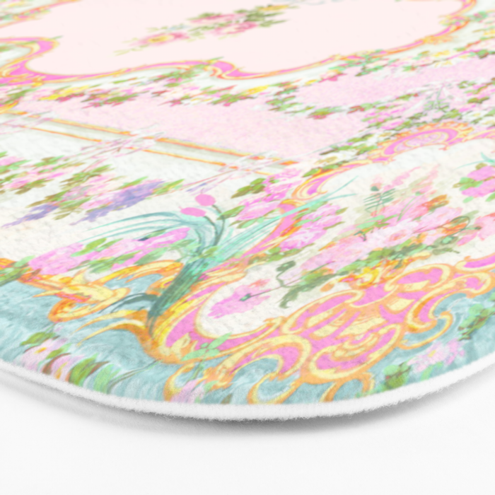  French Rococo Floral Watercolor Panel Bath Mat Gallery Image 3