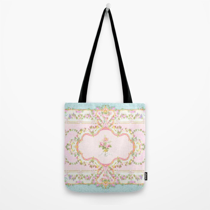  French Rococo Floral Watercolor Panel Tote Bag Gallery Image 2