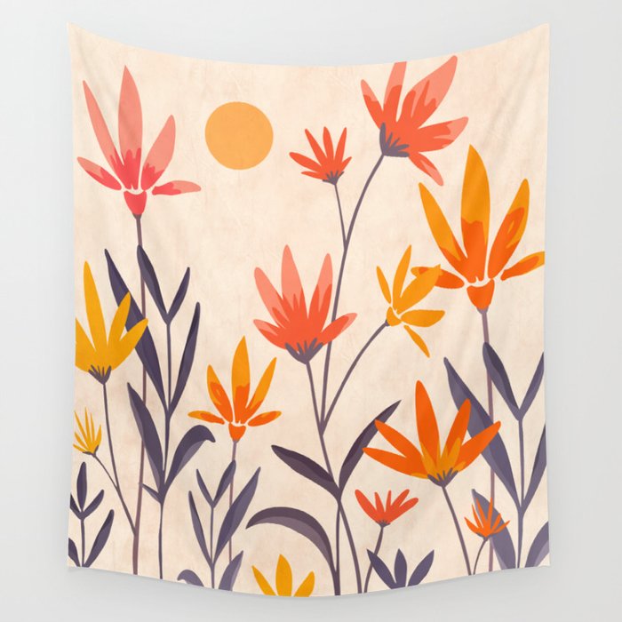 Cosmos and Sunshine Floral Design Wall Tapestry Gallery Image 1