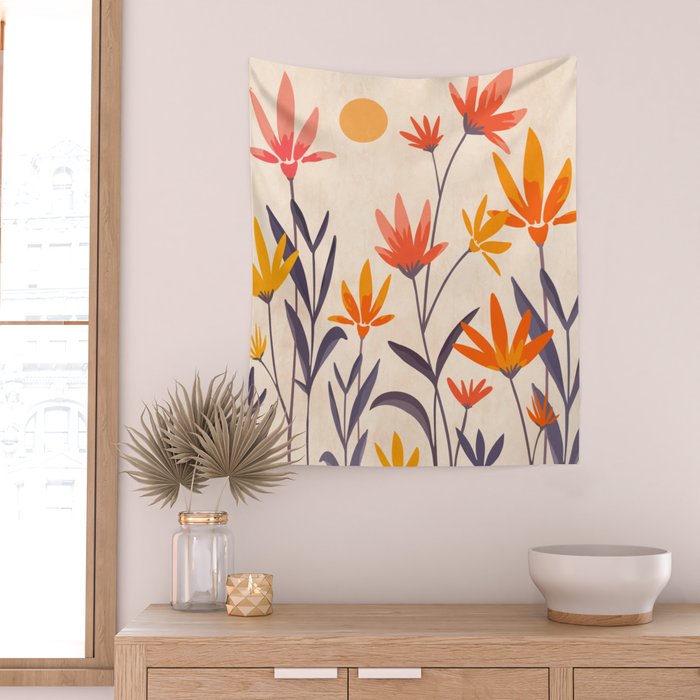 Cosmos and Sunshine Floral Design Wall Tapestry Gallery Image 2