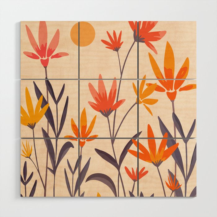 Cosmos and Sunshine Floral Design Wood Wall Art Gallery Image 1