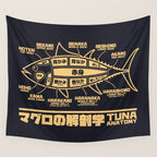 Tuna Anatomy Japanese Maguro Sushi - Black Sand Wall Tapestry Gallery Image 4
