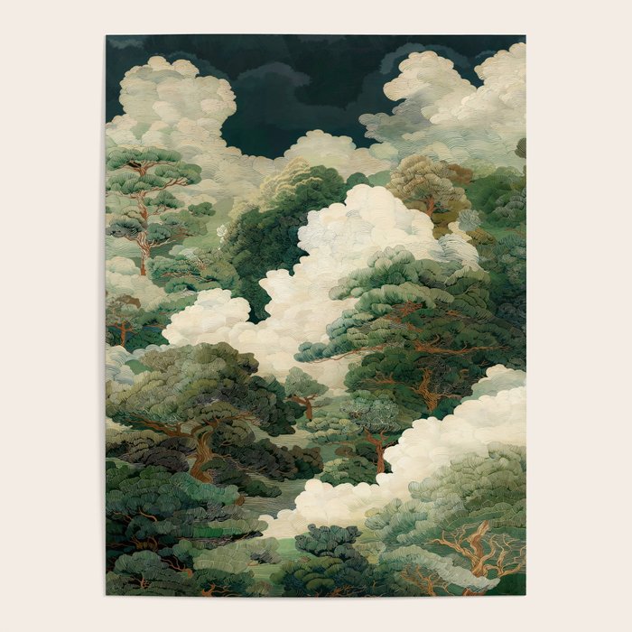 Japanese Wall Art maximalist Autumn Forest Print Botanical Japandi Fall Decor green vintage Poster Poster Gallery Image 4