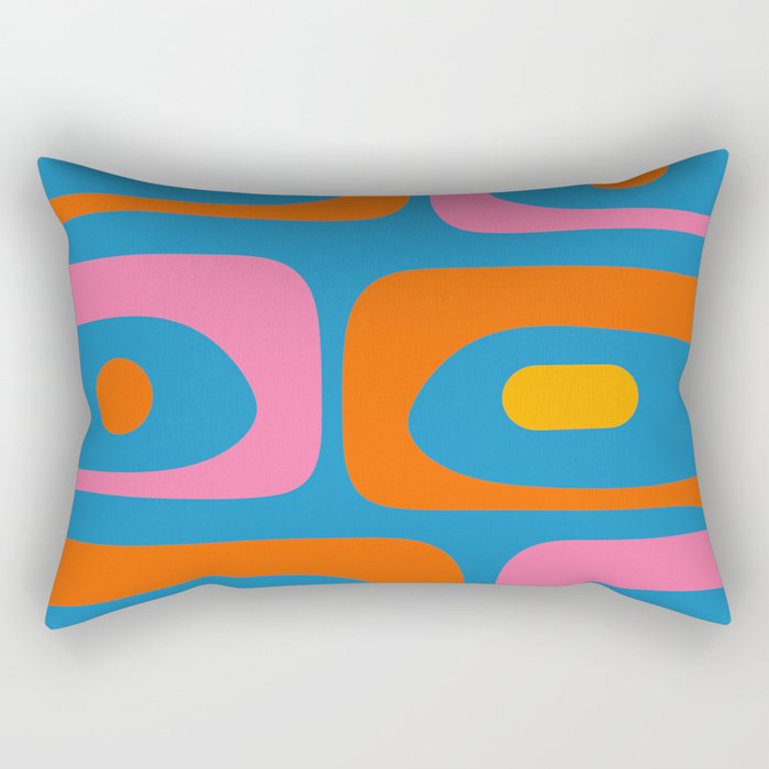 Mid Century Modern Piquet Abstract Blue Orange Pink Rectangular Pillow Gallery Image 1