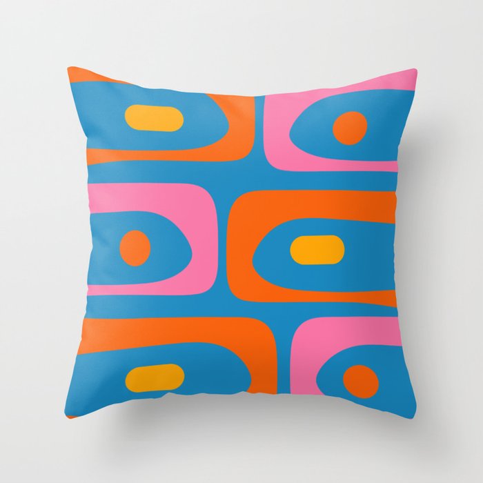 Mid Century Modern Piquet Abstract Blue Orange Pink Throw Pillow Gallery Image 1