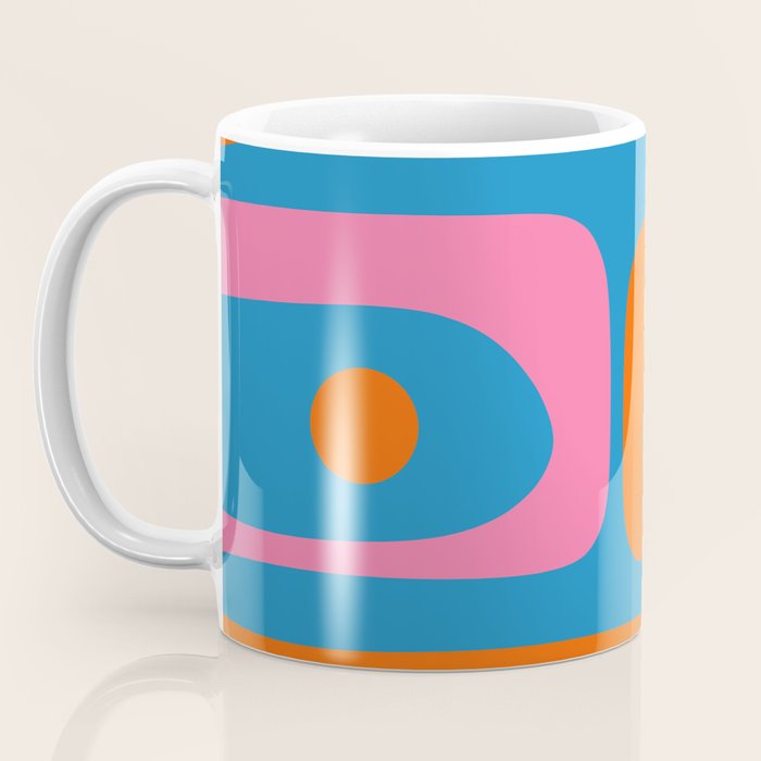 Mid Century Modern Piquet Abstract Blue Orange Pink Coffee Mug Gallery Image 3