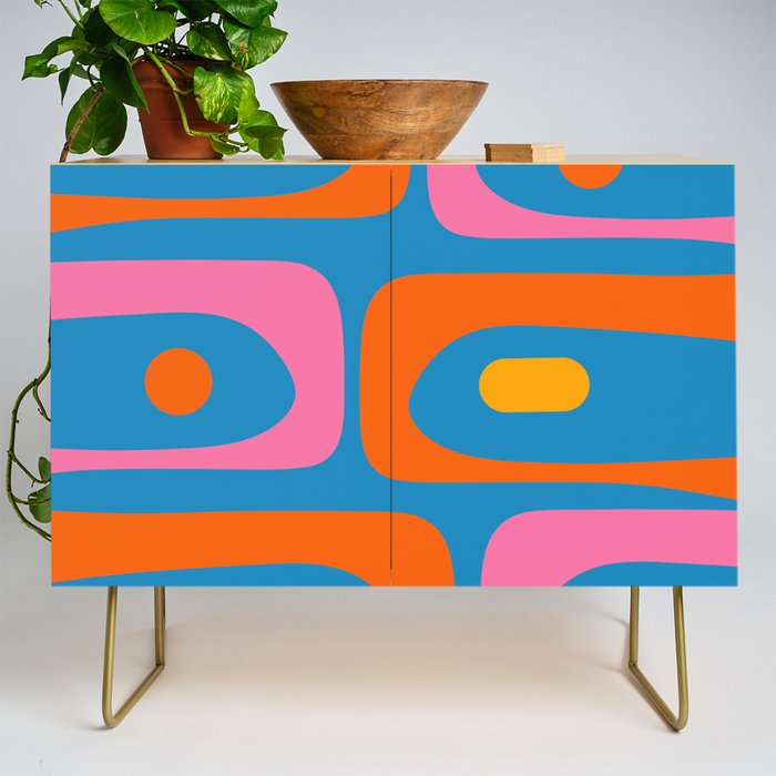 Mid Century Modern Piquet Abstract Blue Orange Pink Credenza Gallery Image 1