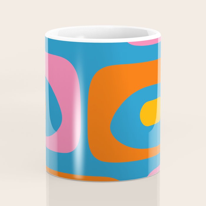 Mid Century Modern Piquet Abstract Blue Orange Pink Coffee Mug Gallery Image 4