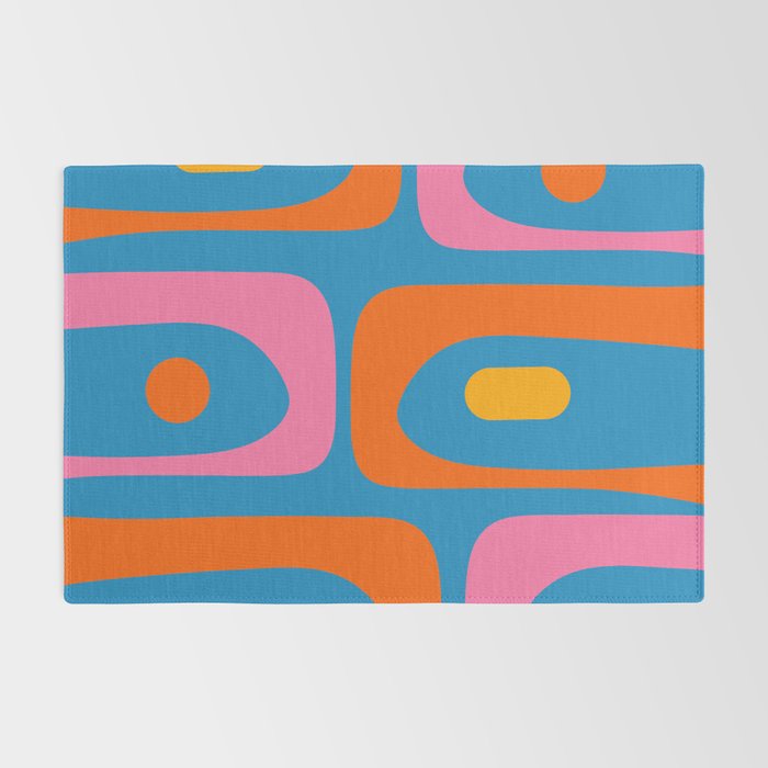Mid Century Modern Piquet Abstract Blue Orange Pink Rug Gallery Image 2