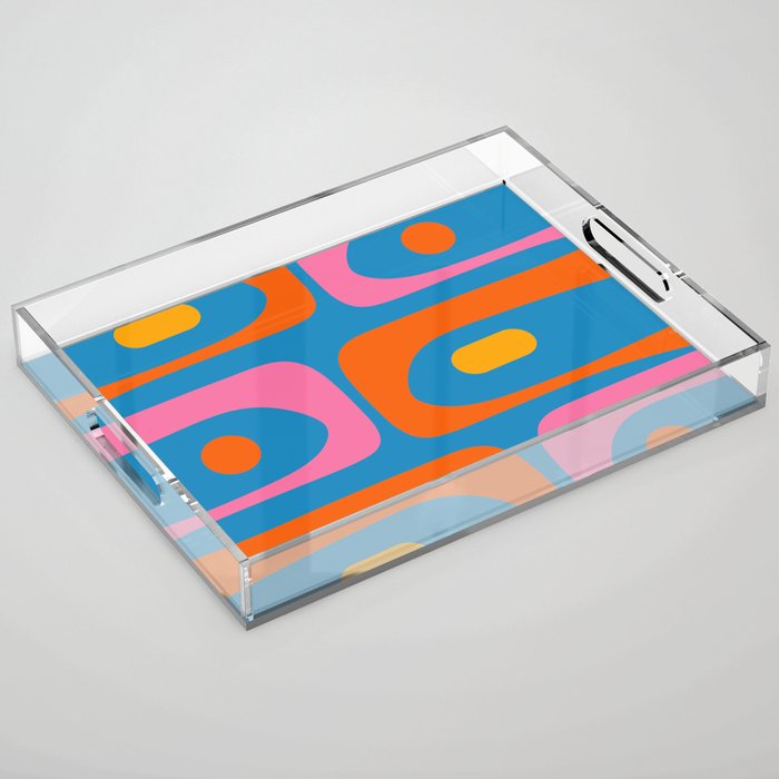 Mid Century Modern Piquet Abstract Blue Orange Pink Acrylic Tray Gallery Image 1