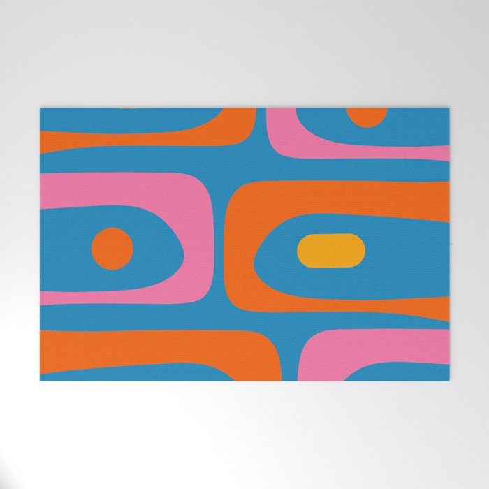 Mid Century Modern Piquet Abstract Blue Orange Pink Welcome Mat Gallery Image 1