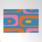 Mid Century Modern Piquet Abstract Blue Orange Pink Welcome Mat Gallery Image 1