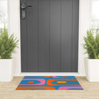 Mid Century Modern Piquet Abstract Blue Orange Pink Welcome Mat Gallery Image 3