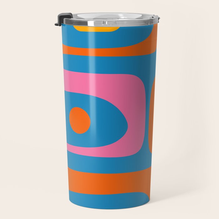 Mid Century Modern Piquet Abstract Blue Orange Pink Travel Mug Gallery Image 3