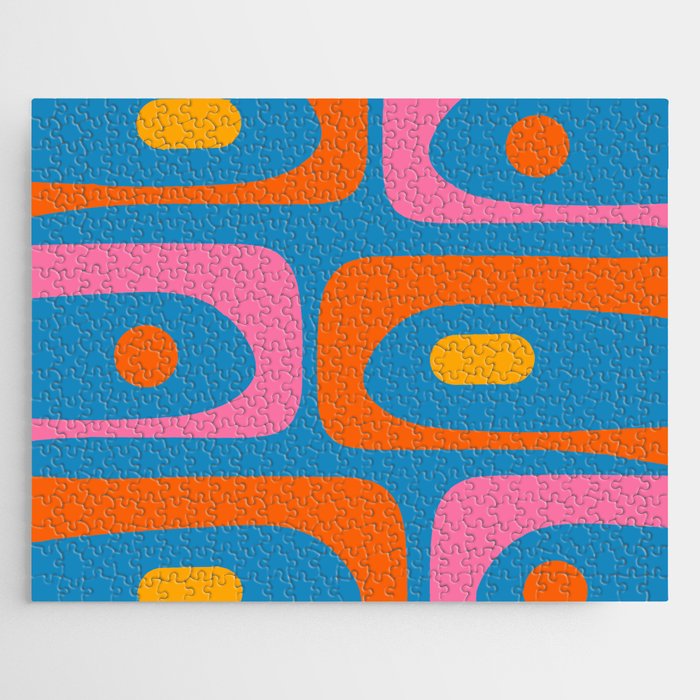 Mid Century Modern Piquet Abstract Blue Orange Pink Jigsaw Puzzle Gallery Image 1
