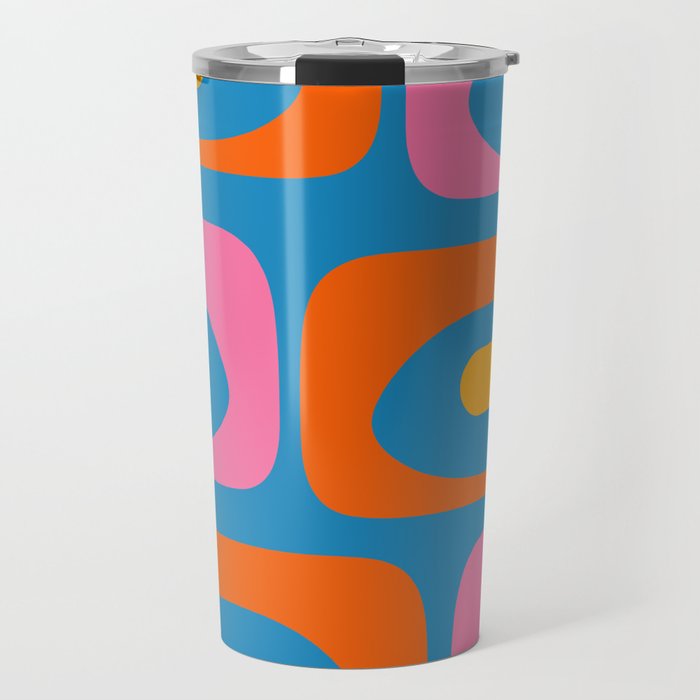 Mid Century Modern Piquet Abstract Blue Orange Pink Travel Mug Gallery Image 1