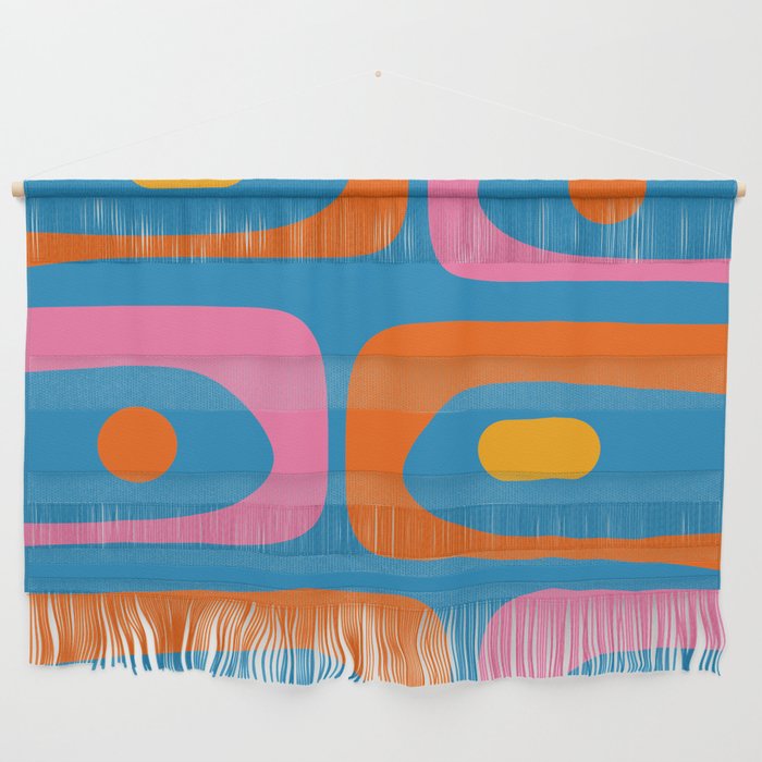 Mid Century Modern Piquet Abstract Blue Orange Pink Wall Hanging Gallery Image 1