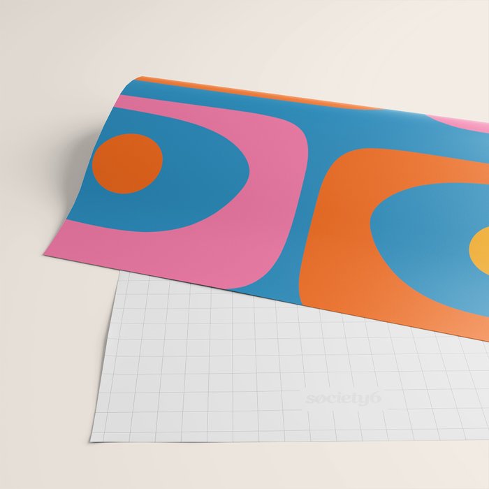 Mid Century Modern Piquet Abstract Blue Orange Pink Wrapping Paper Gallery Image 2