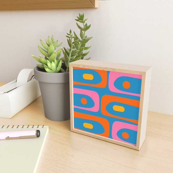 Mid Century Modern Piquet Abstract Blue Orange Pink Mini Art Print Gallery Image 2